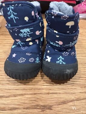 Jan & Jul Navy Winter Boots with Pastel Forest Print